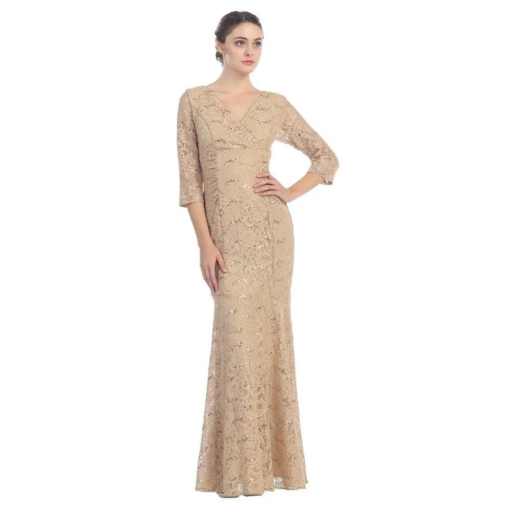 All Lace Formal Mother's or Evening Gown in GOLD-Size-3X-Eureka #2040-NEW - Picture 1 of 2